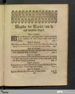 Register der Capitel, wie sie auf einander folgen.