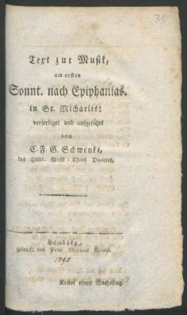 Text zur Musik, am ersten Sonnt. nach Epiphanias in St. Michaelis