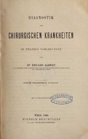 Diagnostik der chirurgischen Krankheiten : in zwanzig Vorlesungen