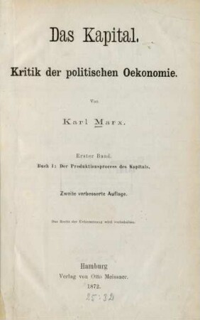 Bd. 1 = Buch 1: Der Produktionsprocess des Kapitals