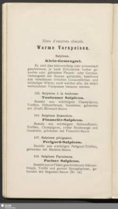 Warme Vorspeisen. Hors d'oeuvres chauds