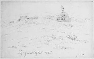 Landschaftsskizze bei Teplitz (Mann auf Steinblock stehend)
