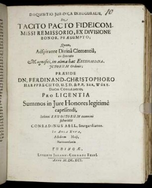 Disquisitio Iuridica Inauguralis, De Tacito Pacto Fideicommissi Remissorio, Ex Divisione Bonor. Praesumpto