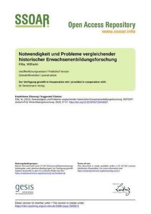 Notwendigkeit und Probleme vergleichender historischer Erwachsenenbildungsforschung