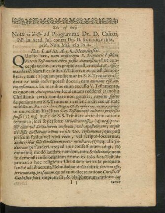 Notae ... ad Programma Dn. D. Calixti ...