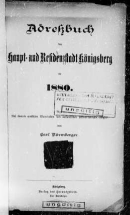 1880: Adreßbuch der Haupt- und Residenzstadt Königsberg i. Pr. und der Vororte