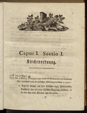 Sectio I. Kirchenordnung.