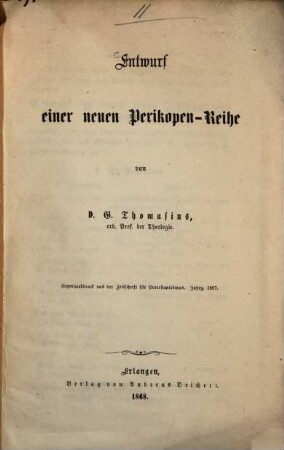 Entwurf einer neuen Perikopen-Reihe