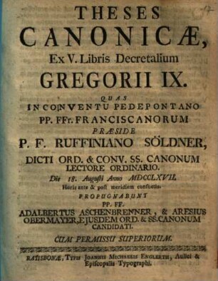 Theses Canonicae, Ex V. Libris Decretalium Gregorii IX.