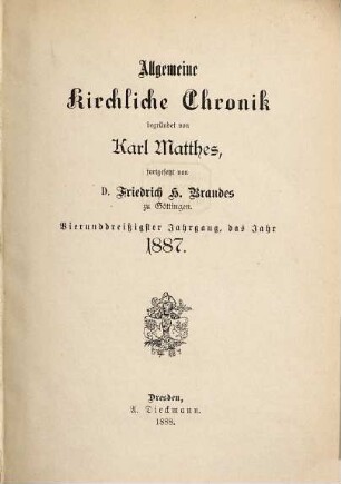 Allgemeine kirchliche Chronik. 34. 1887