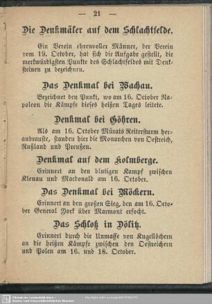 Die Denkmäler auf dem Schlachtfelde