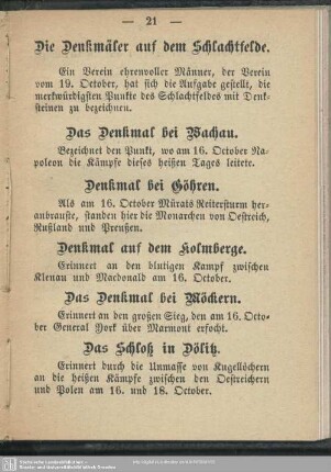 Die Denkmäler auf dem Schlachtfelde
