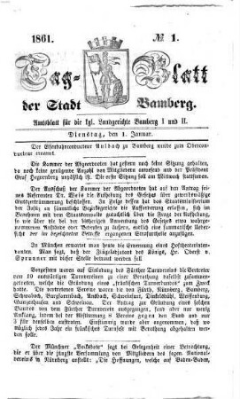Tag-Blatt der Stadt Bamberg. 1861 = Jg. 28, [1] = Jan. - Juni