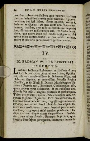 IV. Ex Io. Erdman. Witte Epistolis Excerpta.