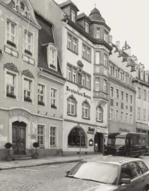 Mittweida, Restaurant und Hotel "Deutsches Haus" : Mittweida, Restaurant und Hotel "Deutsches Haus", Rochlitzer Straße 5, um 1750, 1910, Straßenansicht
