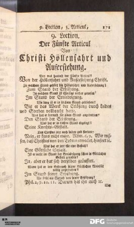 9. Lection. Der Fünfte Articul Von Christi Höllenfahrt und Auferstehung.