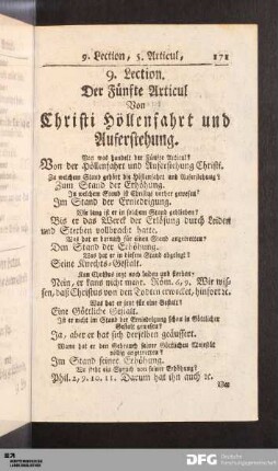 9. Lection. Der Fünfte Articul Von Christi Höllenfahrt und Auferstehung.