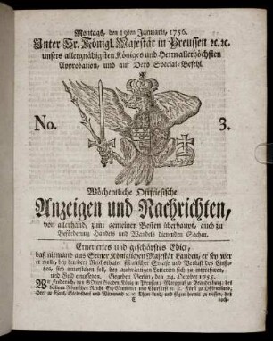 No. 3. Montags, den 19ten Januarii, 1756.