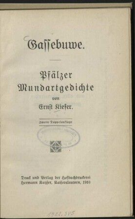 Gassebuwe : Pfälzer Mundartgedichte