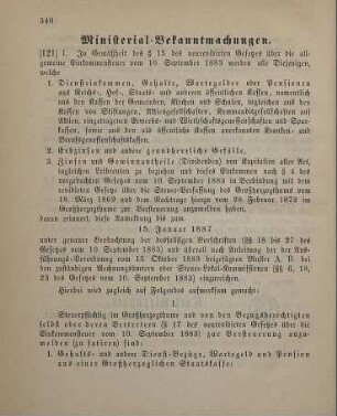 121. Ministerial-Bekanntmachung, die Einschätzung des steuerpflichtigen Einkommes betreffend