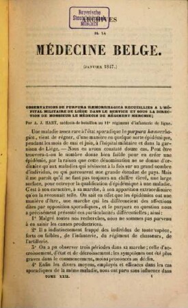 Archives de la Médicine Belge : journal des sciences medicales, physiques et naturelles. 22/24 = A. 8. 1847