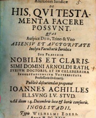 Assertiones Iuridicae De His, Qvi Testamenta Facere Possvnt