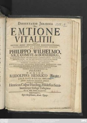 Dissertatio Juridica De Emtione Vitalitii