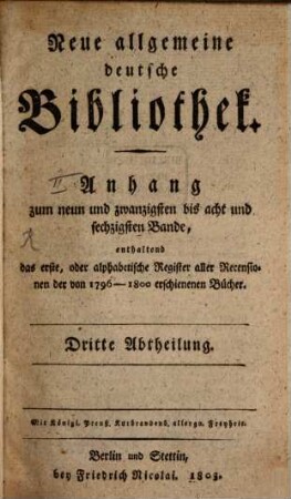 Neue allgemeine deutsche Bibliothek. 29/68,3. 1796/1800