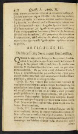 Articulus III. De Necessitate Sacramenti Eucharistiae.
