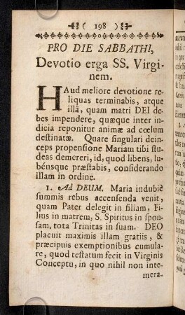 198-205, Pro Die Sabbathi, Devotio erga SS. Virginem