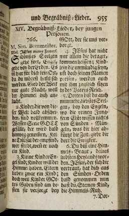 XIV. Begräbniß-Lieder, bey jungen Personen. - XIX. Geistliche Berg-Lieder.