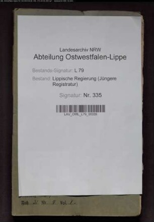 Verwaltungsamt Blomberg - Allgemeines, Band 1