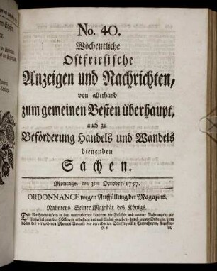 No. 40. Montags, den 3ten October, 1757.