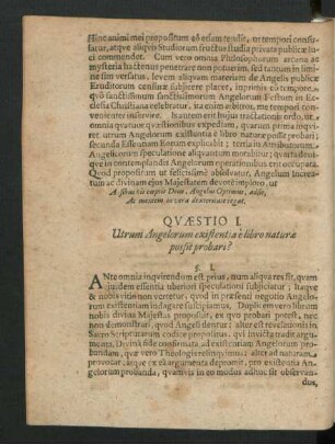Quaestio I. Utrum Angelorum existentia e libro naturae possit probari?