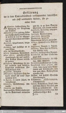Erklärung der in dem Concordienbuch vorkommenden lateinischen und sonst unbekannten Wörter, für gemeine Leute