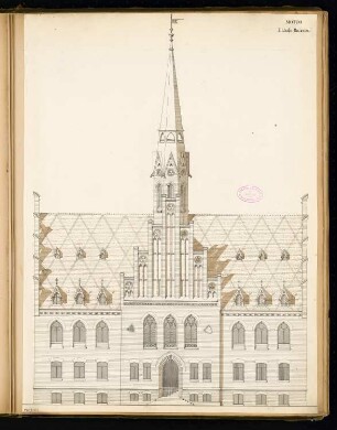 Rathaus, Calau Monatskonkurrenz März 1879: Aufriss Vorderansicht