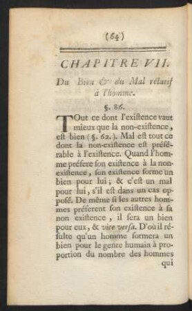 Chapitre VII. Du Bien & du Mal rélatif à l'homme.