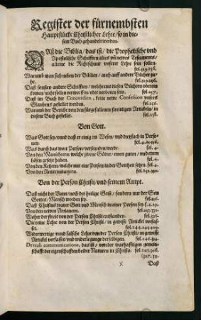 "Register der fürnembsten Hauptstücke christlicher Lehre"