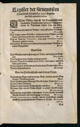 "Register der fürnembsten Hauptstücke christlicher Lehre"