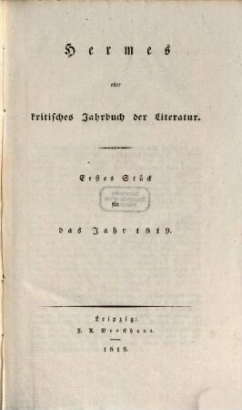 Hermes oder kritisches Jahrbuch der Literatur. 1819,1