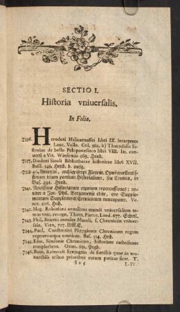 Sectio I. Historia universalis.