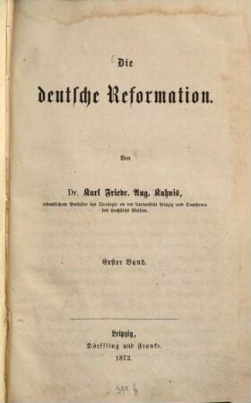 Die deutsche Reformation. 1