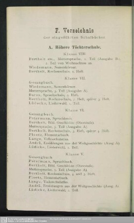 F. Verzeichnis der eingeführten Schulbücher