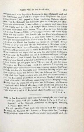 385-386 [Rezension] Schütz, Anton, Gott in der Geschichte