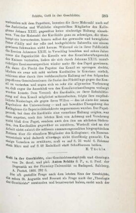 385-386 [Rezension] Schütz, Anton, Gott in der Geschichte