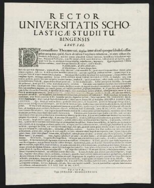 Rector Universitatis Scholasticae Studii Tubingensis Lect. Sal.