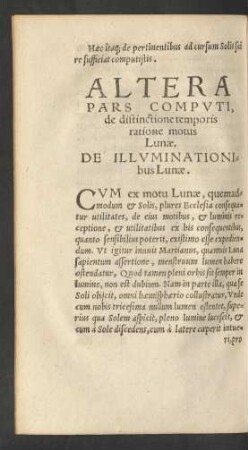 Altera Pars Computi, de distincitone temporis ratione motus Lunae.