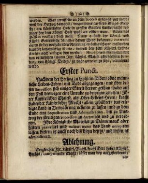 Erster Punct. - Fünffter Punct.