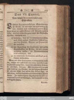 Das VII. Capitel. Von denen Recommendations-Schreiben.