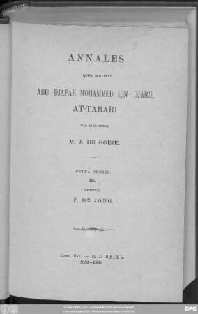 Prima series, 3: Kitāb aḫbār ar-rusul wa-'l-mulūk